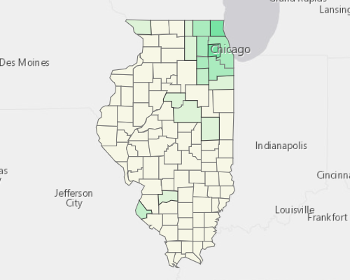 Map illustrating home values in Illinois