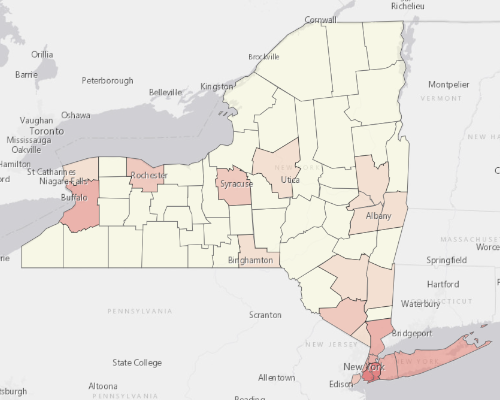 Map showing where the population resides in New York